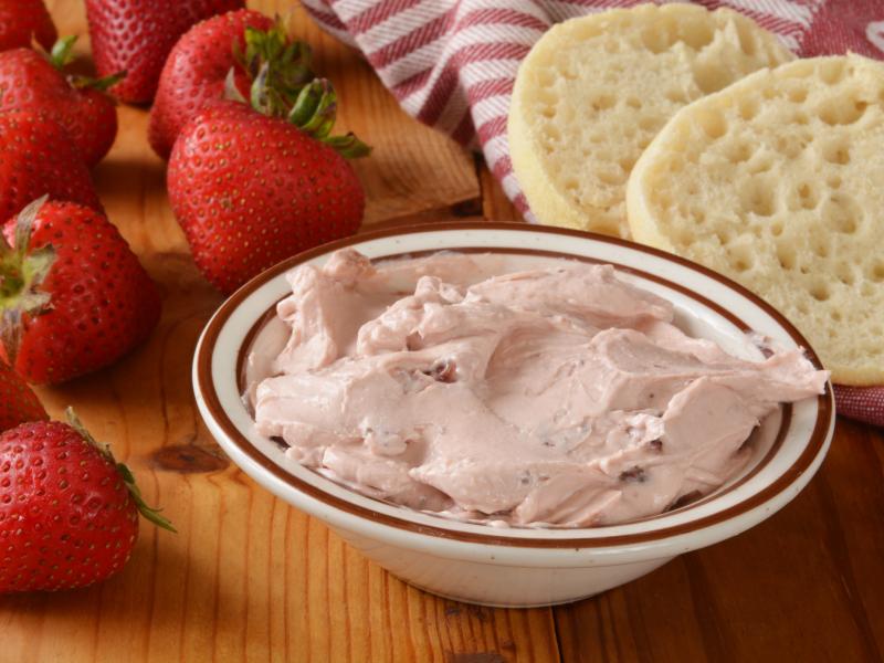 bowl with strawberry cream cheese dip 