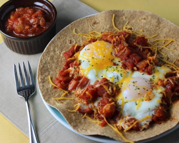 huevos rancheros is a balanced breakfast featuring at least 3 different My Plate food groups.