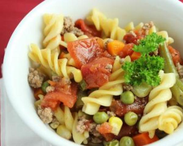 hearty beef vegetable soup in a bowl