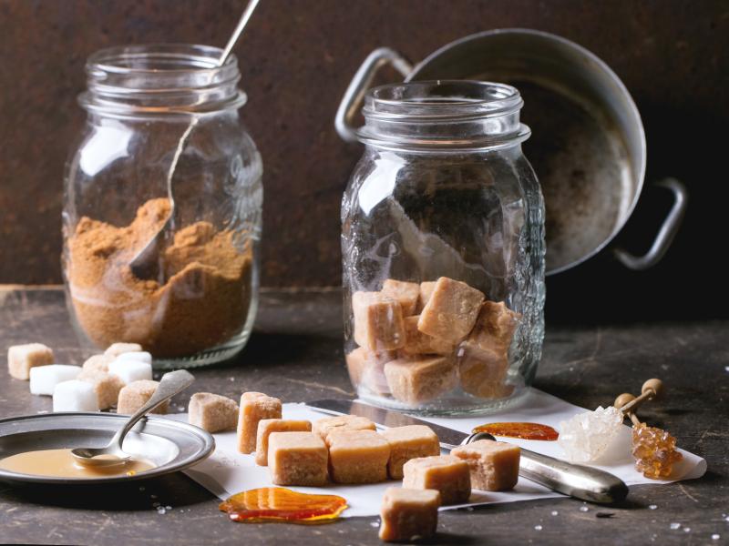 fudge and sugar in jars
