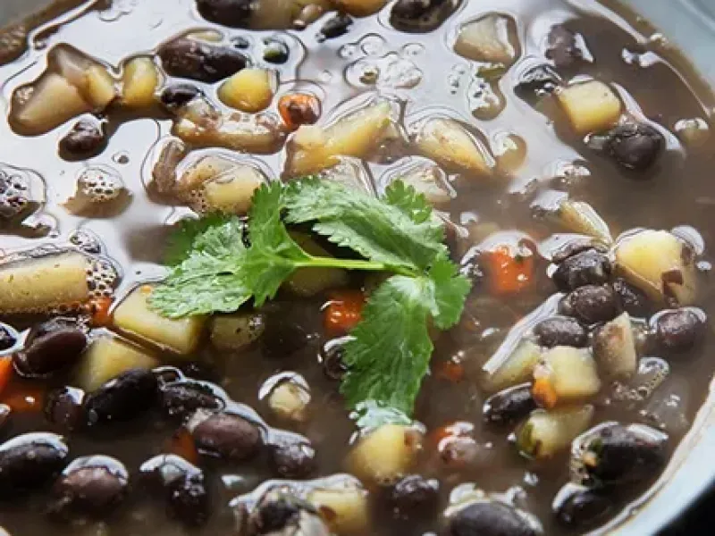 Black bean and corn soup in a bowl