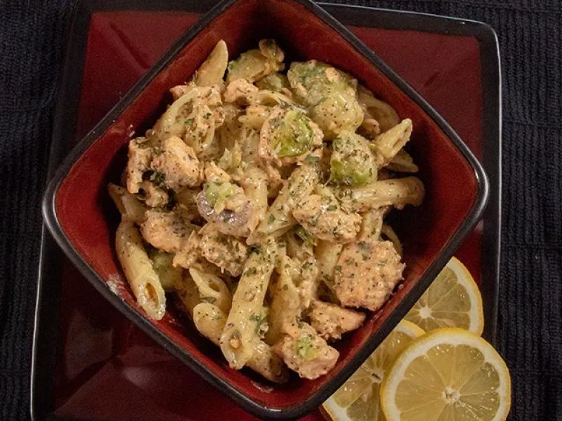 Salmon pasta bowl