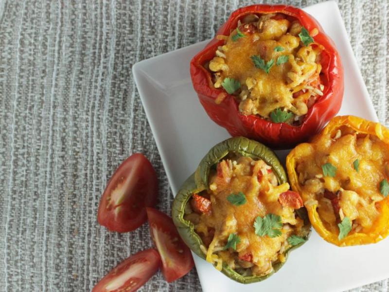 three bulgur-Stuffed Peppers on a white plate