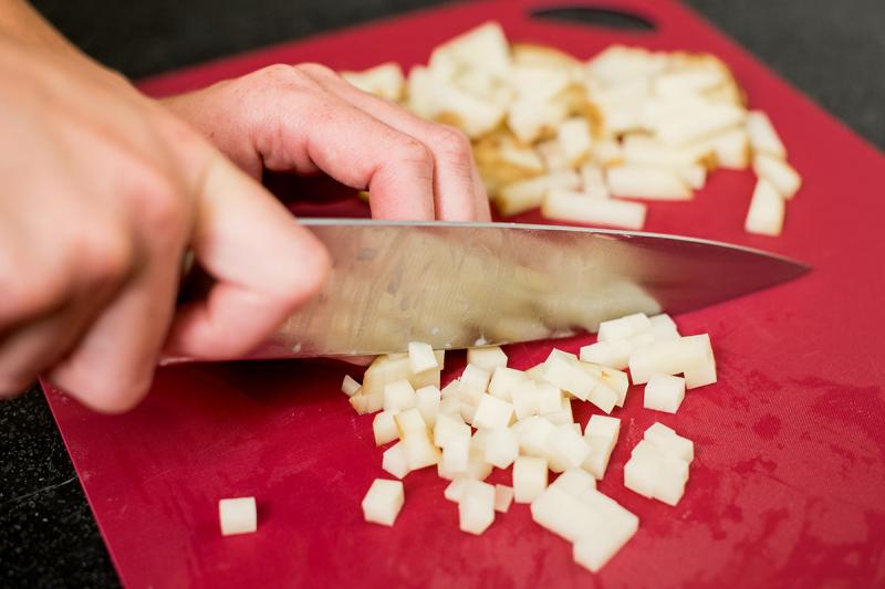 Dicing potato with knife