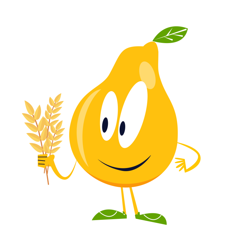 Cartoon Pear holding grains