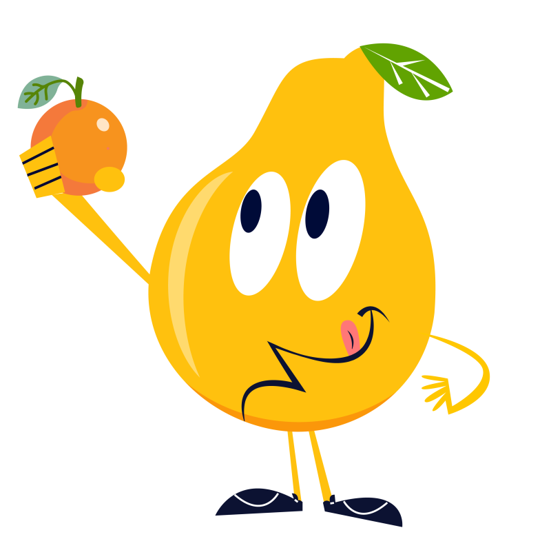 Cartoon pear holding an orange