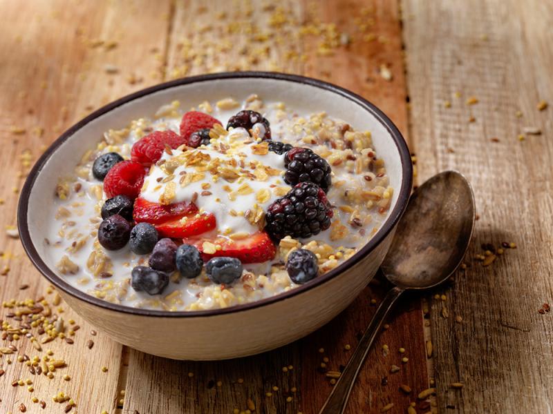 bowl of cereal with fruit on top