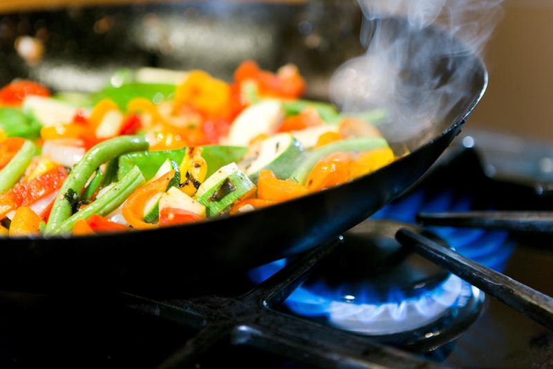 sauteing vegetables on stove