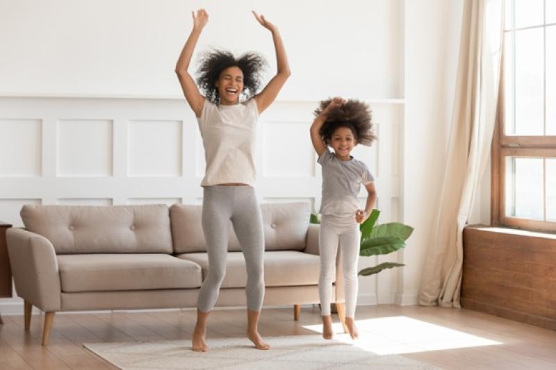 girls dancing in the living room